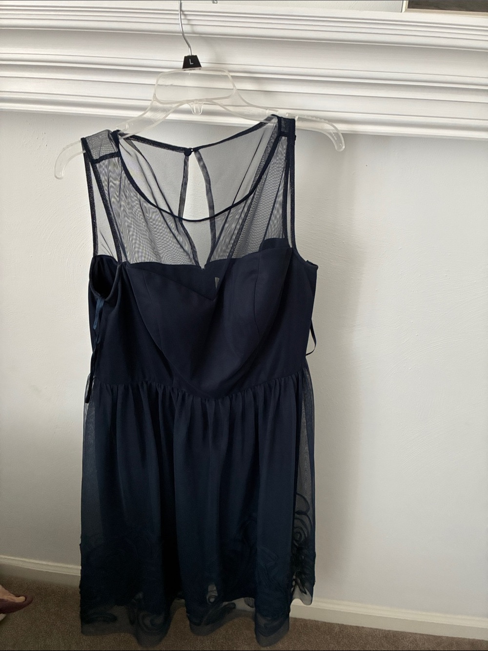 Eliza J Navy Blue Sleeveless Mesh Overlay Cocktail Dress